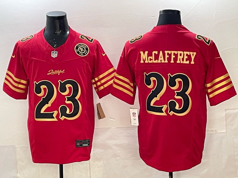 Men 2025 Nike San Francisco 49ers #23 Mccaffrey red gold 5th generation Limited NFL Jersey 005